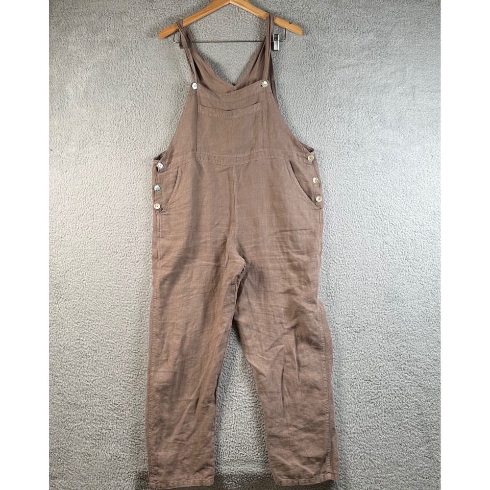 Camille & Co Brown 100% Linen Dungarees Bib Overalls Lagenlook Slouchy Coastal S